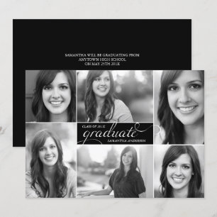 Black Modern 6 Photo Script Graduation Invite
