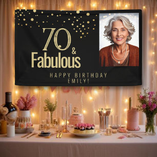 Black Modern 70 and Fabulous Birthday Photo Banner