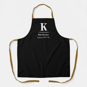 Black Modern Apron   Minimalist name letter