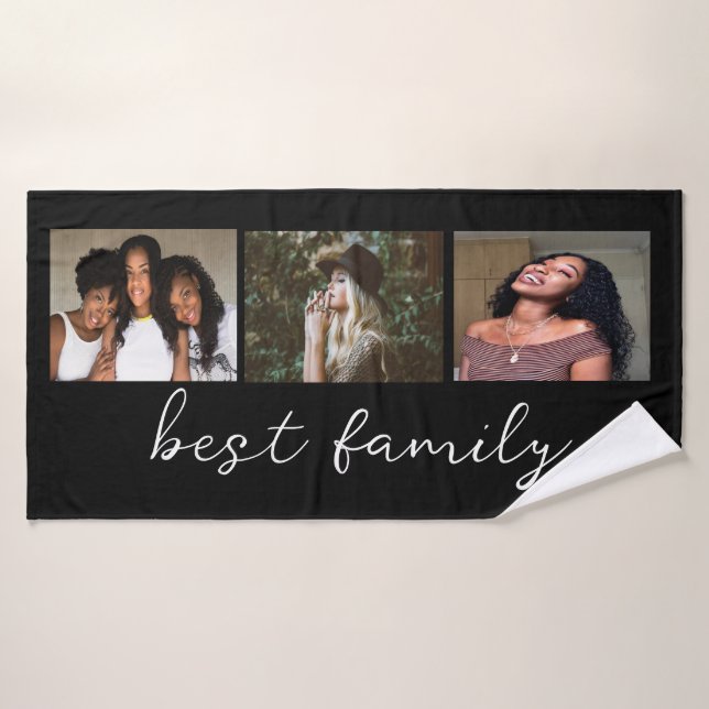Black Modern Best Family Photo Collage Custom  Bath Towel (Bath Towel)