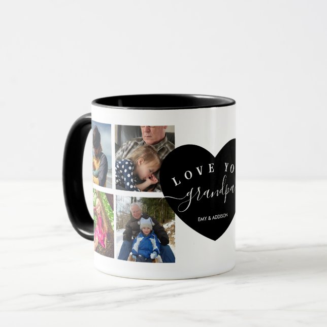 Black Modern Best Grandpa Ever Photo Custom Mug (Front Left)