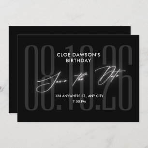 Black Modern birthday party Save The Date