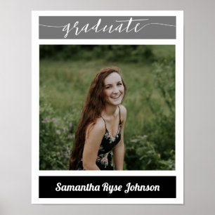 Black Modern Block Photo Graduation Poster