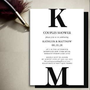 Black Modern Bold Monogram Couples Shower Invitation