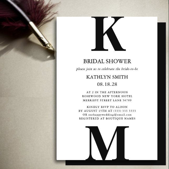 Black Modern Bold Monogram Simple Bridal Shower Invitation (Creator Uploaded)