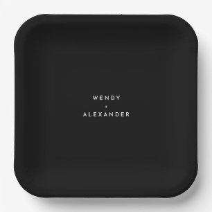 Black Modern Bold Wedding Paper Plate