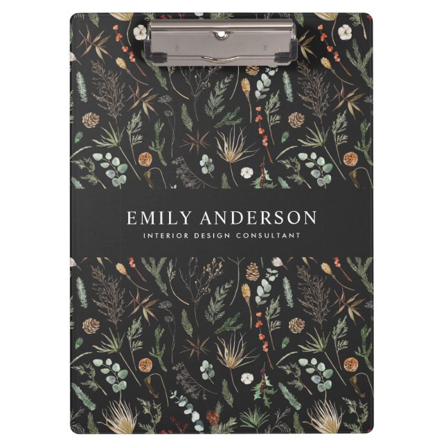 black modern botanical elegant contemporary clipboard (Front)