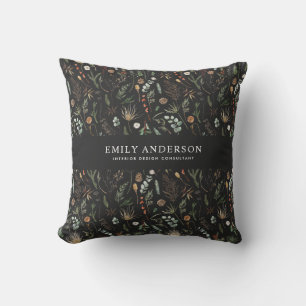 black modern botanical elegant contemporary  cushion