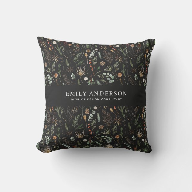 black modern botanical elegant contemporary  cushion (Front)