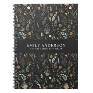 black modern botanical elegant contemporary notebook