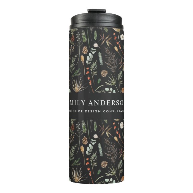 black modern botanical elegant contemporary  thermal tumbler (Front)