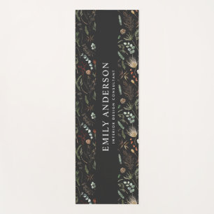 black modern botanical elegant contemporary  yoga mat