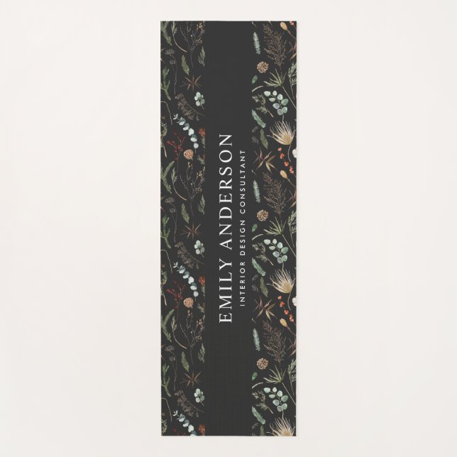 black modern botanical elegant contemporary  yoga mat (Front)