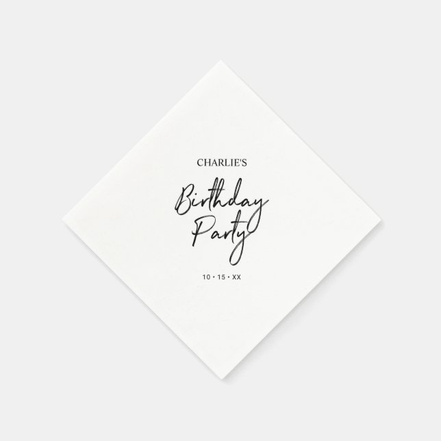 Black Modern Brush Script Adult Birthday Party Napkin (Corner)
