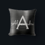 Black Modern Brushed Metal Monogram Name Cushion<br><div class="desc">Modern and Elegant Black Foil  Brushed Metal Monogram Name and Initial Pillow. The pillow makes the perfect birthday or Christmas gift for someone decorating her room in style.</div>