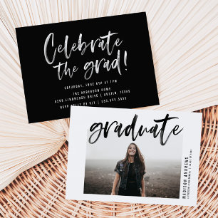 Black Modern Brushed Script Graduation Party Invitation