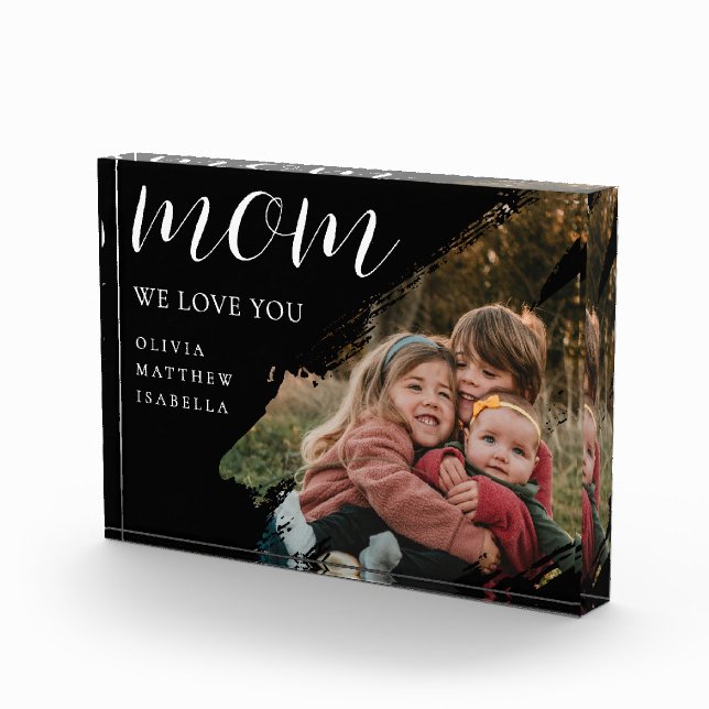 Black Modern Brushstroke Script We Love You Mum Photo Block (Right)