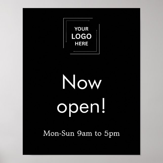 Black Modern Business Logo Open Hours Display Poster (Front)