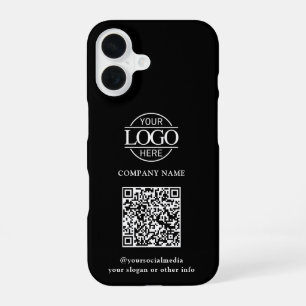 Black Modern Business Logo & QR Code Promotional iPhone 16 Case