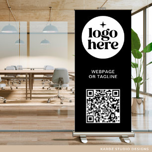 Black Modern Business Logo QR Code Retractable Banner