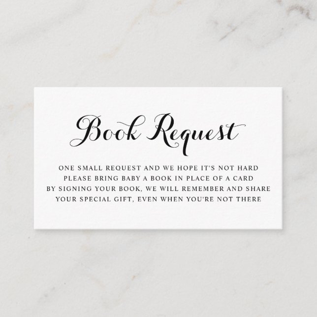 Black Modern Calligraphy Baby Shower Book Request Enclosure Card (Front)