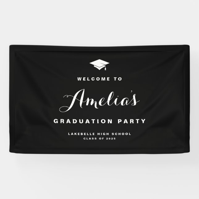 Black Modern Calligraphy Graduation Banner (Horizontal)