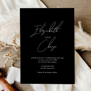 Black Modern Calligraphy Names Stylish Wedding Invitation