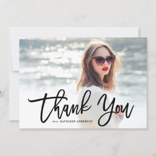 Black Modern Calligraphy Photo Graduation Thank You Card