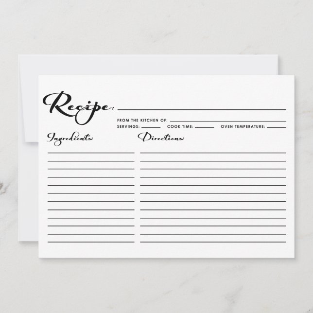 Black Modern Calligraphy Striped Recipe Card (Front)
