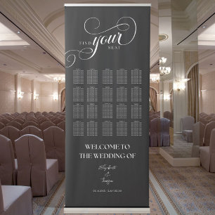 Black Modern Calligraphy Wedding Seating Chart Retractable Banner