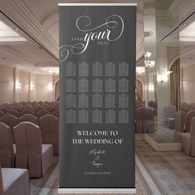 Black Modern Calligraphy Wedding Seating Chart  Retractable Banner (Creator Uploaded)
