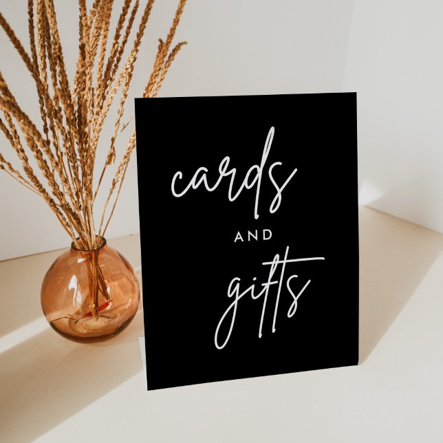 Black Modern Cards and Gifts Wedding Table Pedestal Sign (Creator Uploaded)