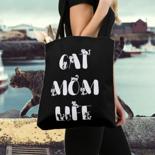 Black Modern Cat Mum Life Cute Mother's Day  Tote Bag
