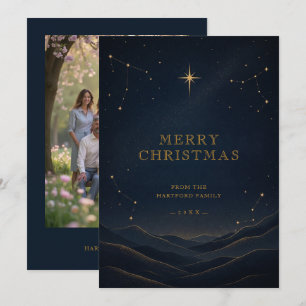 Black Modern Celestial Christmas Gold Photo TMF26 Holiday Card