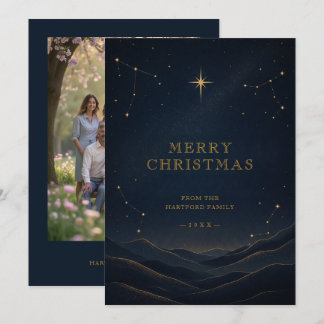 Black Modern Celestial Christmas Gold Photo TMF26 Holiday Card