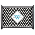 Black Modern Chevron Monogram Serving Tray
