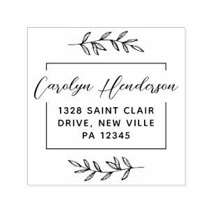 Black Modern Chic Botanical Leaves Typography Self-inking Stamp