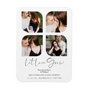 Black Modern Chic Clover Collage 4 Photos Wedding Magnet