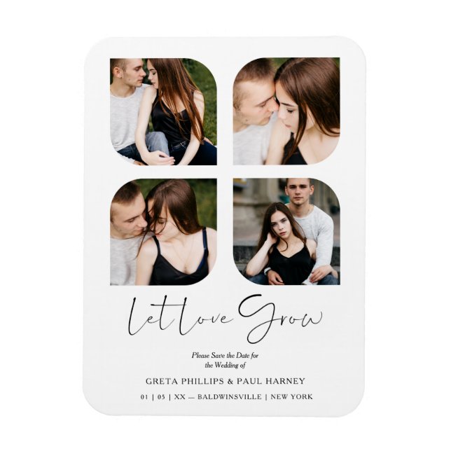 Black Modern Chic Clover Collage 4 Photos Wedding Magnet (Vertical)