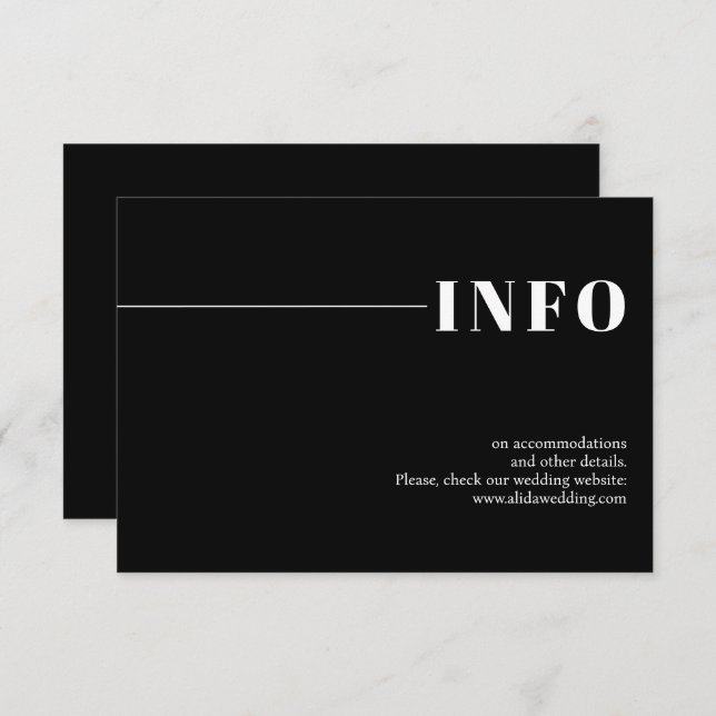 Black modern, chic typography minimalist wedding enclosure card (Front/Back)