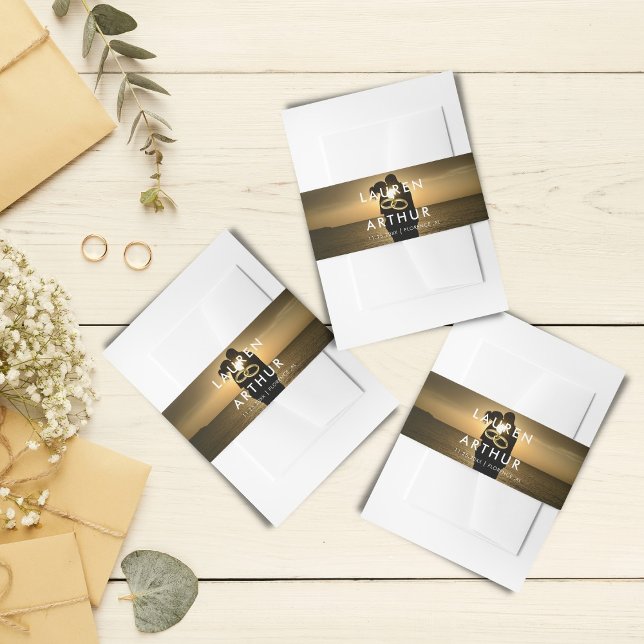 Black Modern Chic Ultra Minimal Photo Wedding Invitation Belly Band (Creator Uploaded)