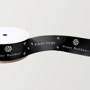 Black Modern Christmas Business Logo Company Small Satin Ribbon