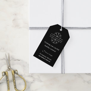 Black Modern Christmas Business Logo QR code Chic Gift Tags