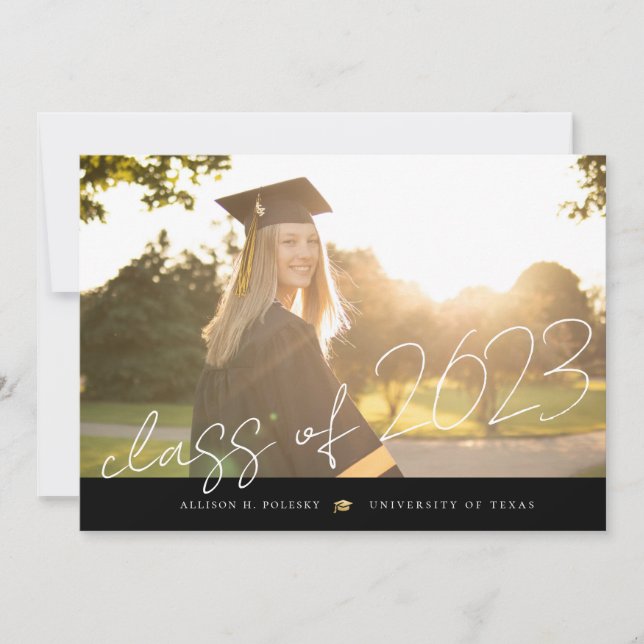 Black Modern Class of 20XX Graduation Announcement (Front)