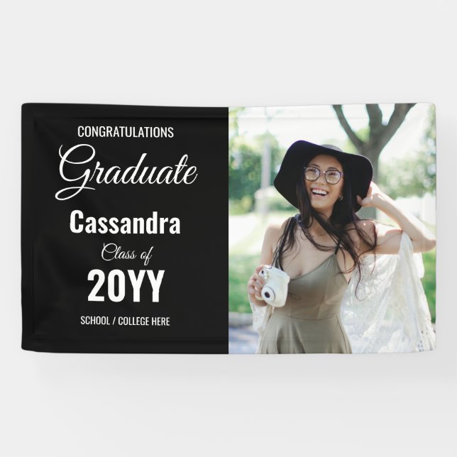 Black Modern Classic Photo Graduation Banner (Horizontal)