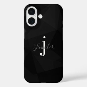 Black Modern Classy Custom Name Monogram Initials iPhone 16 Case