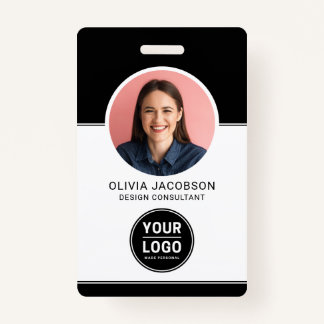 Black Modern Company Employee Photo Security QR ID ID Badge