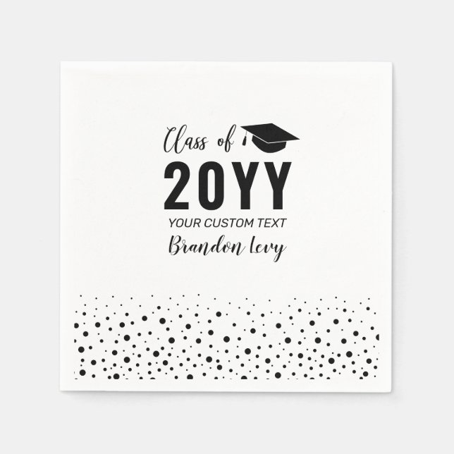 Black Modern Confetti Graduation Party Napkin (Front)