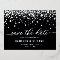 Black Modern Confetti Silver Foil Save the Date
