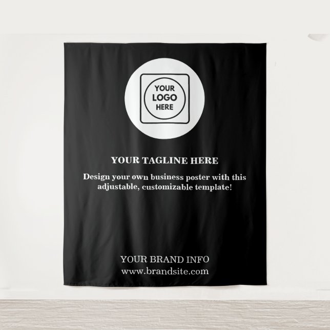 Black Modern Corporate Event Logo Display Banner Tapestry (Front)